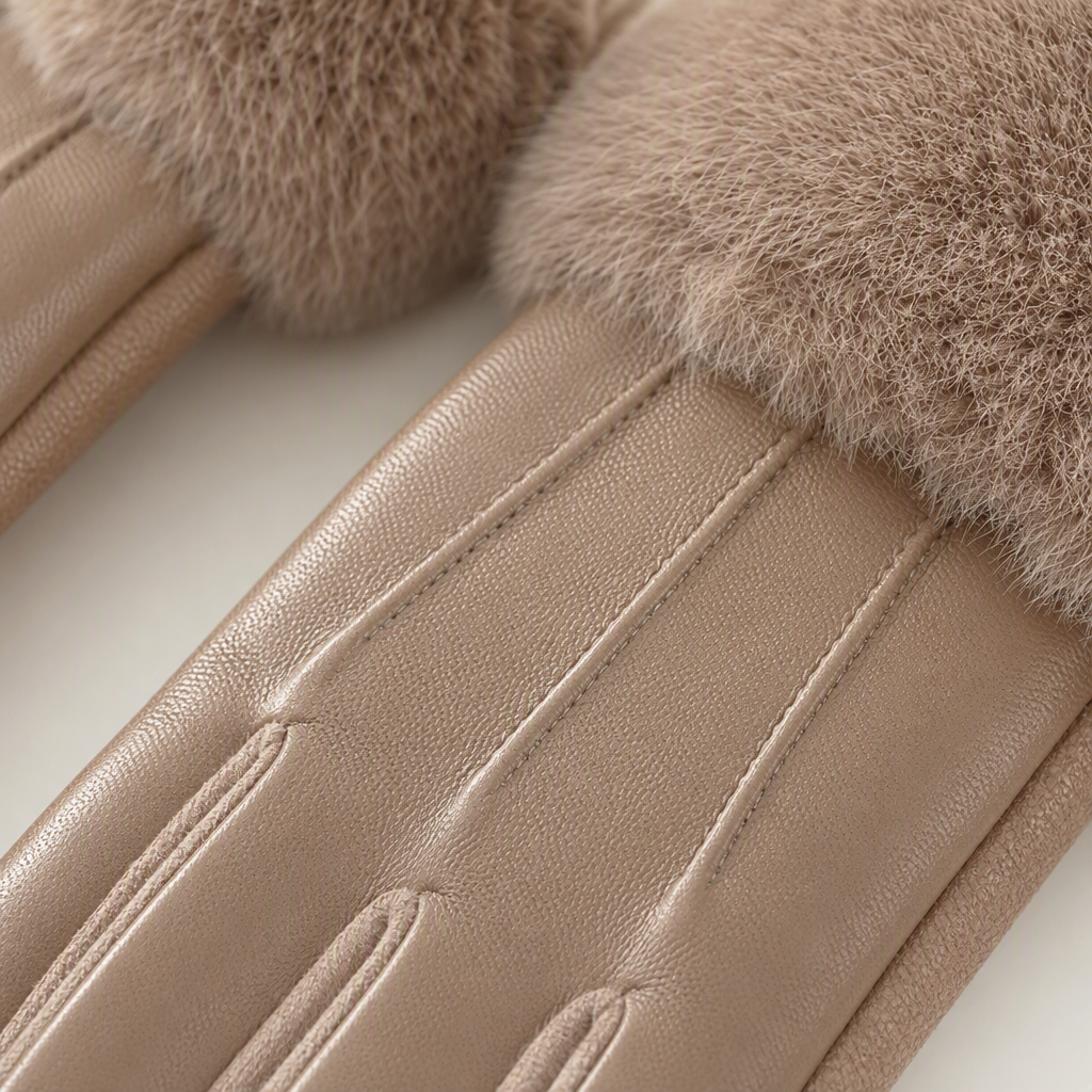 Beige deerskin warm touch screen gloves with plush cuffs, autumn and winter men's and women's styles, cold and wind protection, hand warmth, fashionable and casual Application Scenario