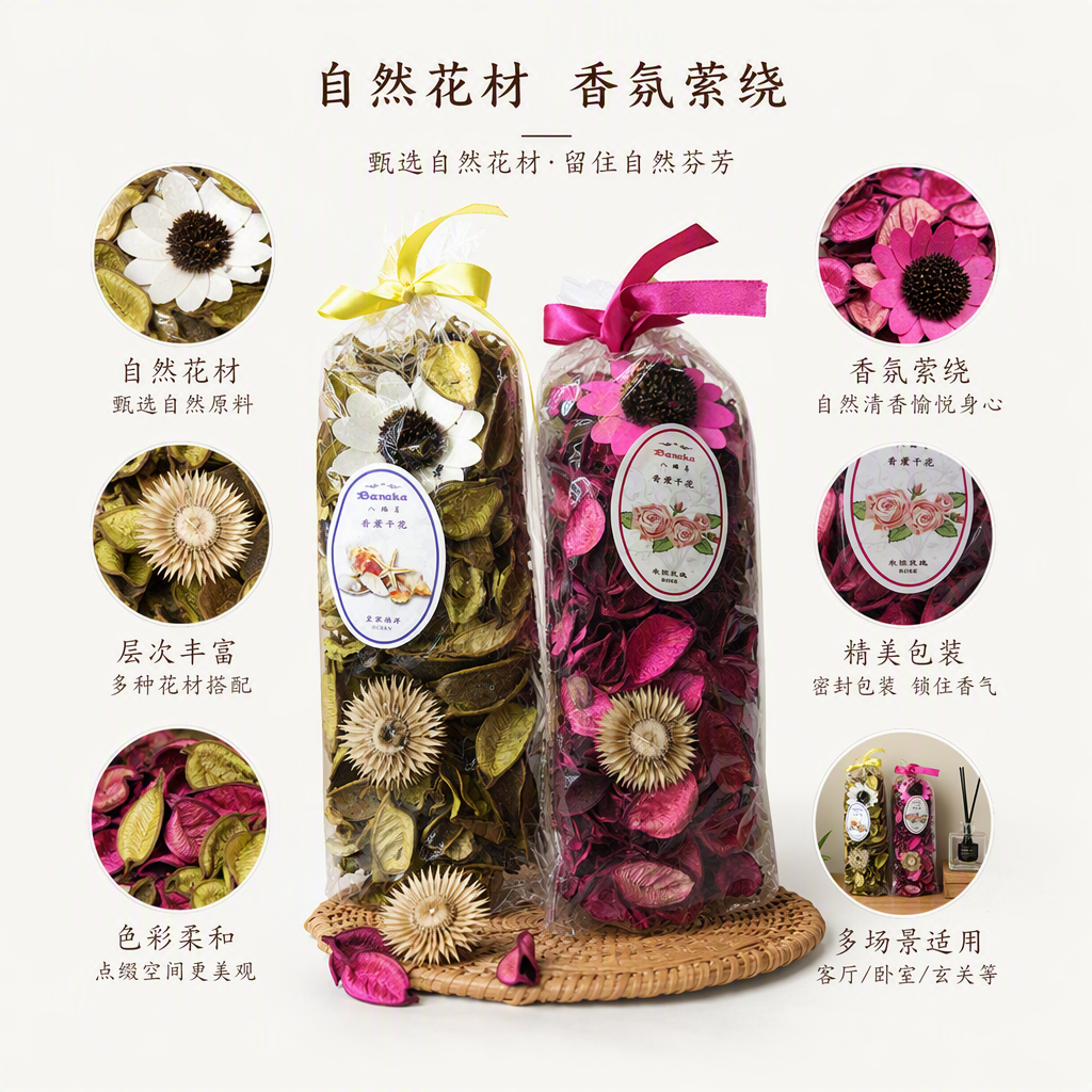 粉色丝带包装永恒玫瑰香薰干花黄色丝带皇家海洋香薰干花装饰礼品香氛布置