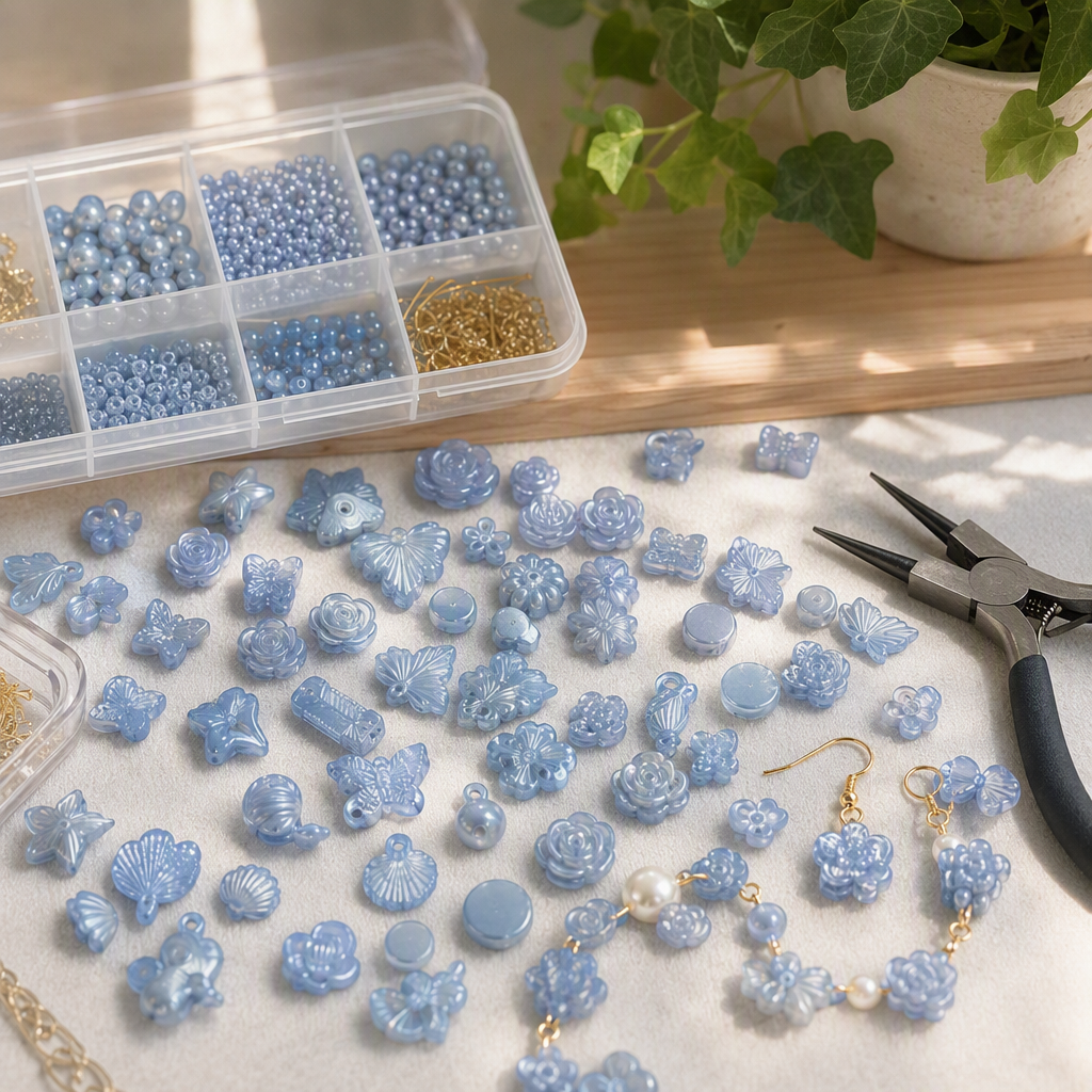 Exquisite blue beaded bracelet, necklace, earrings set, fashionable and versatile gift jewelry and accessories for women details Picture