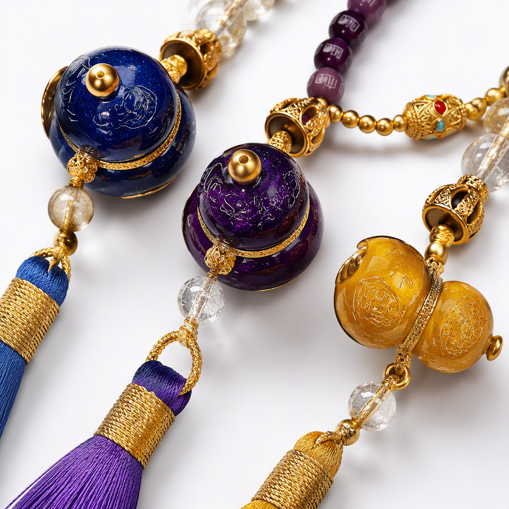 Three-string beaded pendant, amethyst crystal gold foil gourd, blue glaze gourd pendant with color tassels, fashionable and versatile accessory Application Scenario
