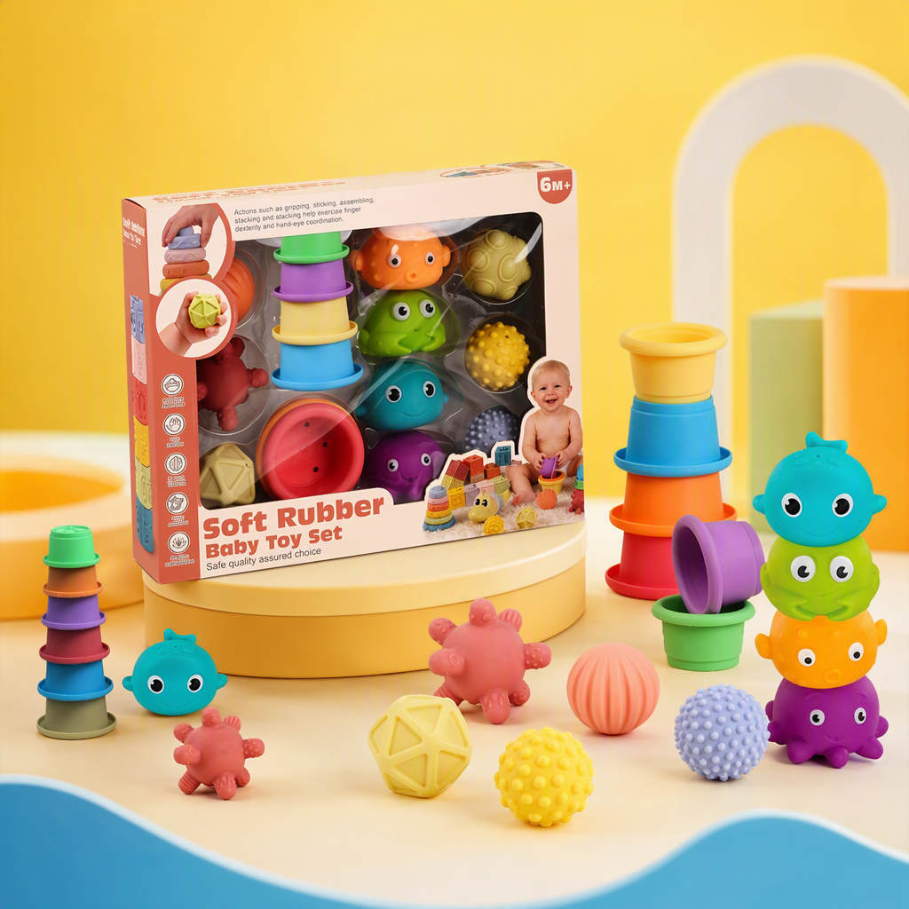 Colorful soft rubber baby toy set, safe and non-toxic, educational and enlightenment children's toy gift box Specification image