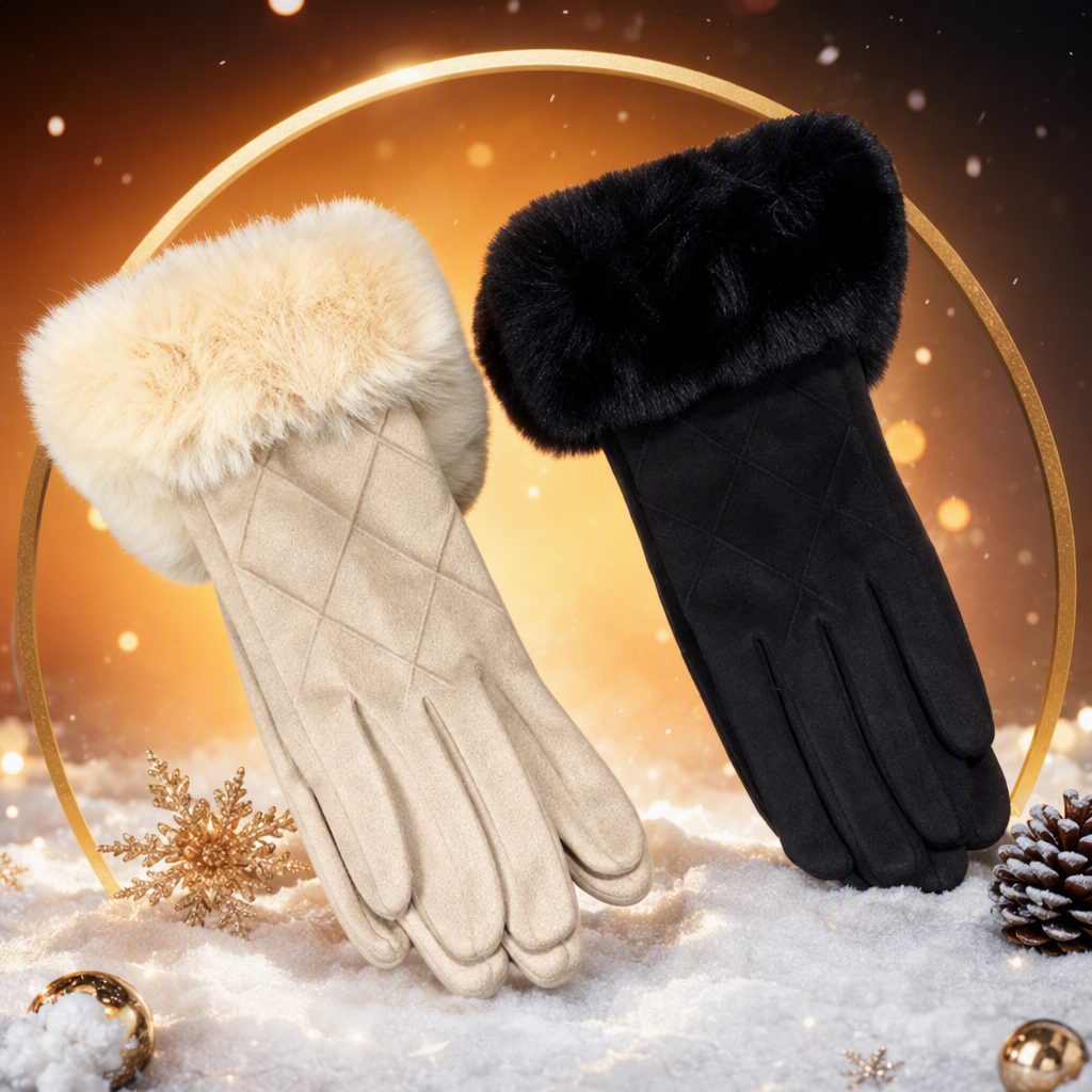 Warm and comfortable beige plush gloves, black and thick for warmth, winter touch screen wearable for both men and women Specification image
