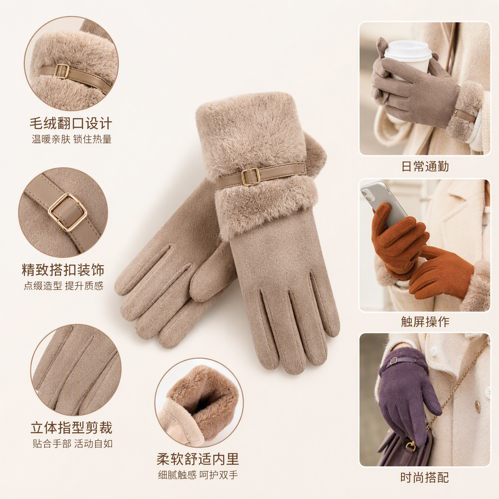 Multi-color suede double-layer fleece gloves, warm and windproof, suitable for both men and women in autumn and winter, fashionable and casual style