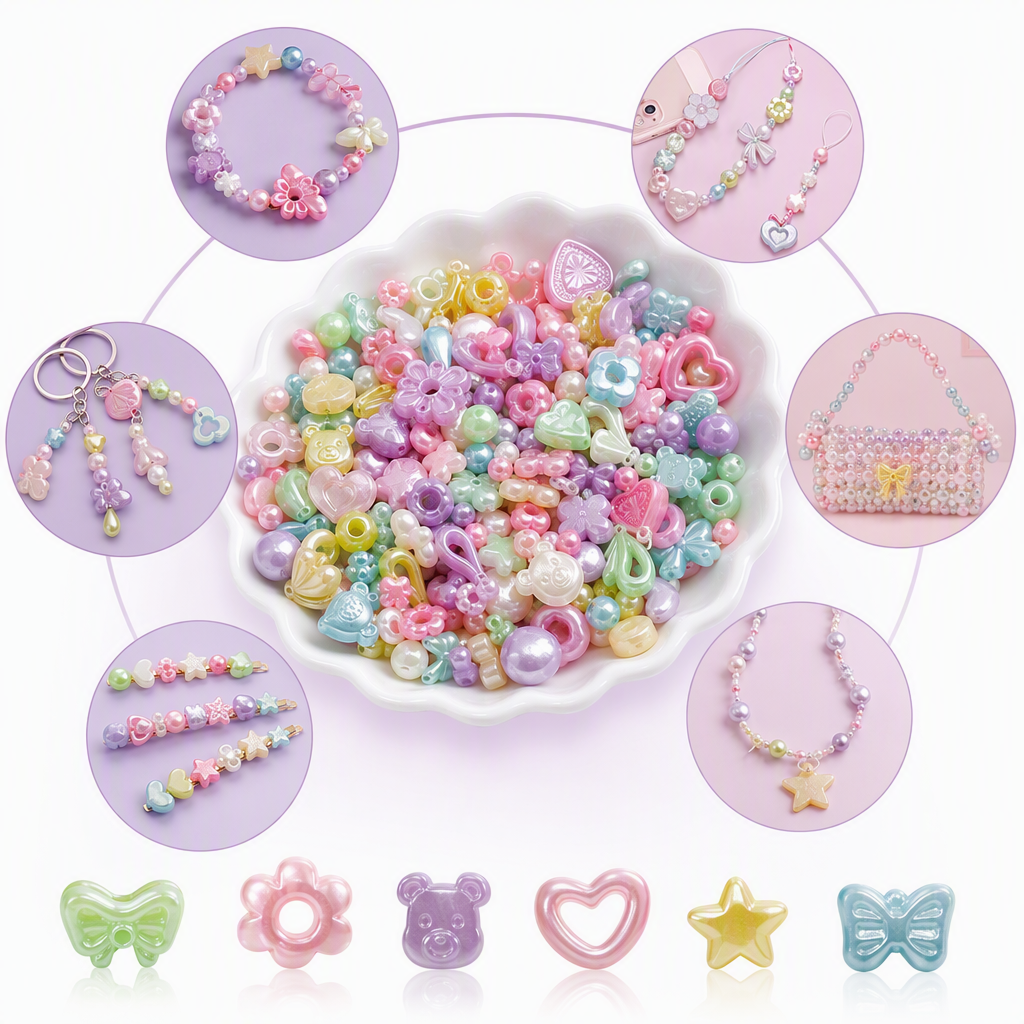 Colorful plastic mini accessories, stacked and combined creative handcrafted accessory decorations, fun storage items