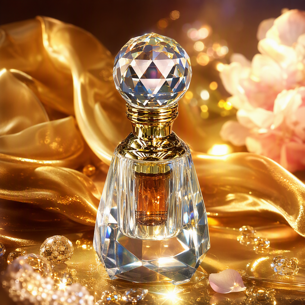 Crystal spherical bottle stopper, golden bottle cap, transparent carved floral fragrance water bottle, elegant, fashionable and long-lasting fragrance container Specification image