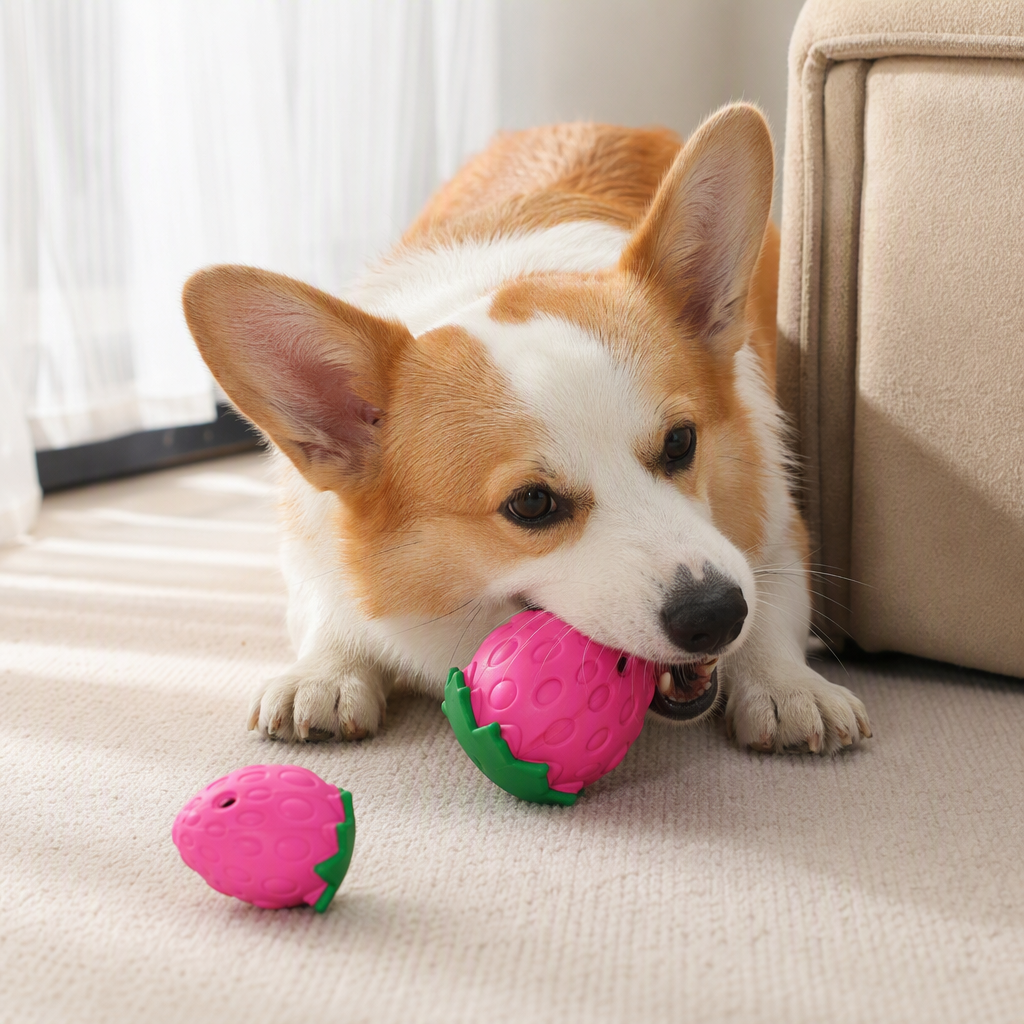 Pink strawberry-shaped pet teething toys, chewable and color-resistant pet supplies, teething toys, pet toys details Picture