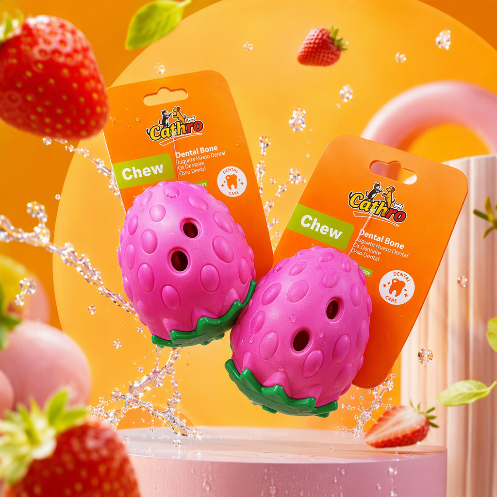 Pink strawberry-shaped pet teething toys, chewable and color-resistant pet supplies, teething toys, pet toys Specification image