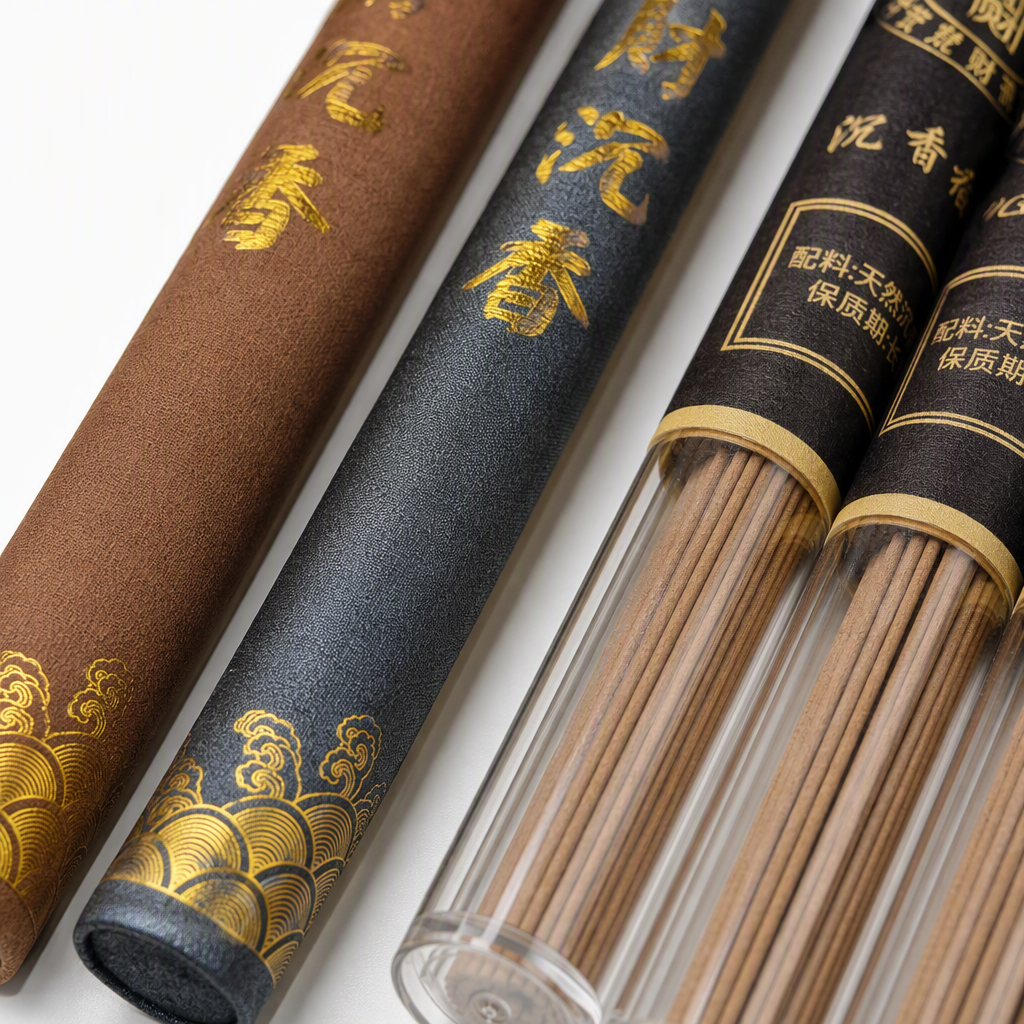 Three transparent tubes of Gufancai agarwood incense sticks are available in rolls. They have a long-lasting and rich fragrance and are essential incense products Application Scenario