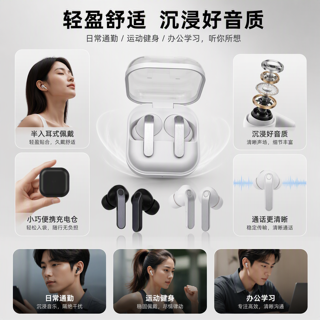 Black and white true wireless earphone case, portable mini Bluetooth earphone charging case, wireless stereo, compatible with multiple devices