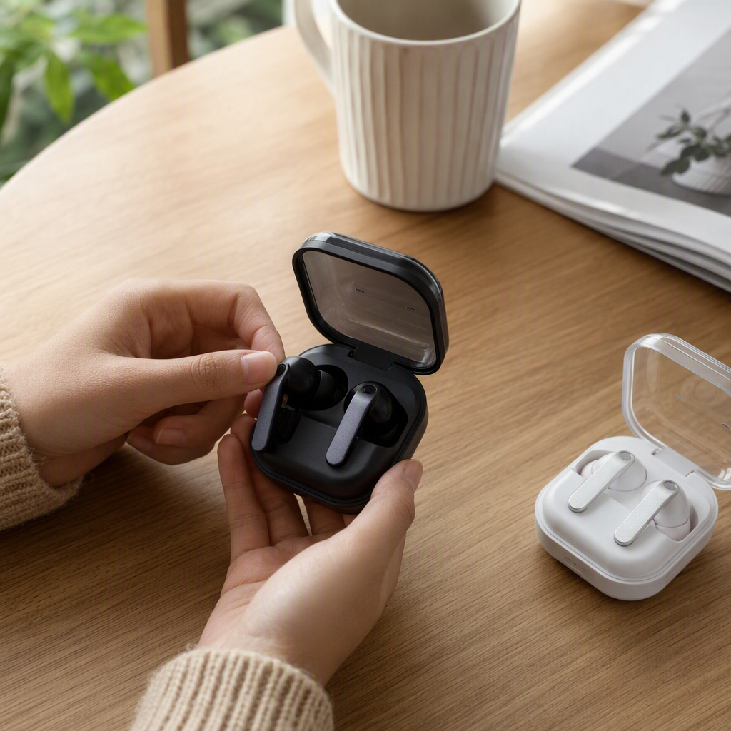 Negro y blanco verdadero auriculares inalámbricos caja portátil mini auriculares bluetooth cargador estéreo inalámbrico adaptado para múltiples dispositivos details Picture