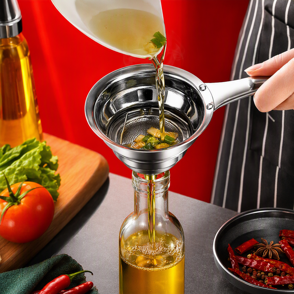 Stainless steel oil funnel, high-temperature resistant thickened, kitchen tool oil bottle, oil dispenser, household oil dispenser Specification image