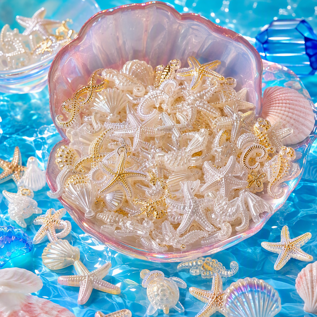White Marine animal shell and pearl decorations, starfish, seahorse and turtle handcrafted ornaments, creative home decorations Specification image