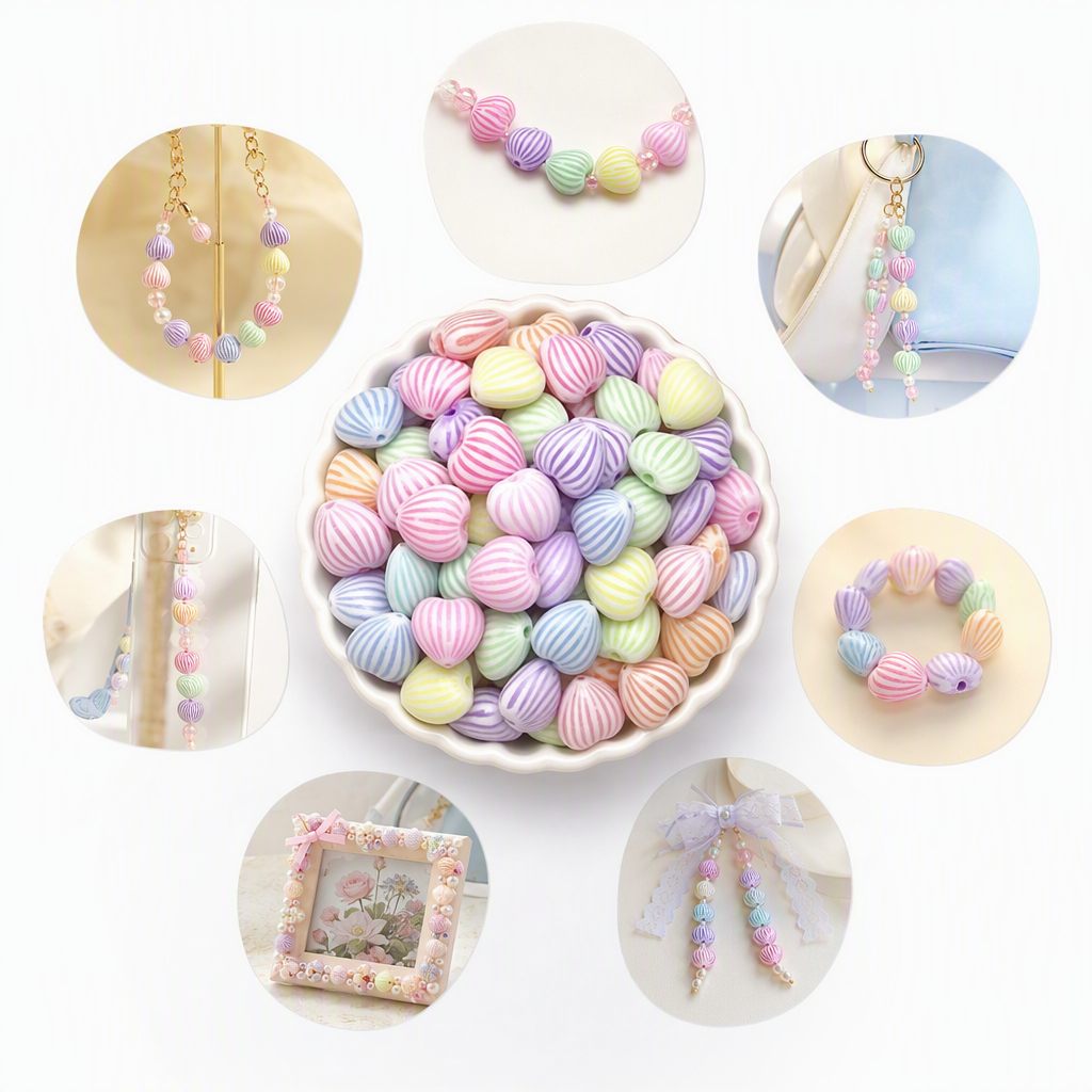 Colorful striped heart-shaped beads, DIY handmade jewelry accessories, creative bracelets, necklaces, materials and decorative items