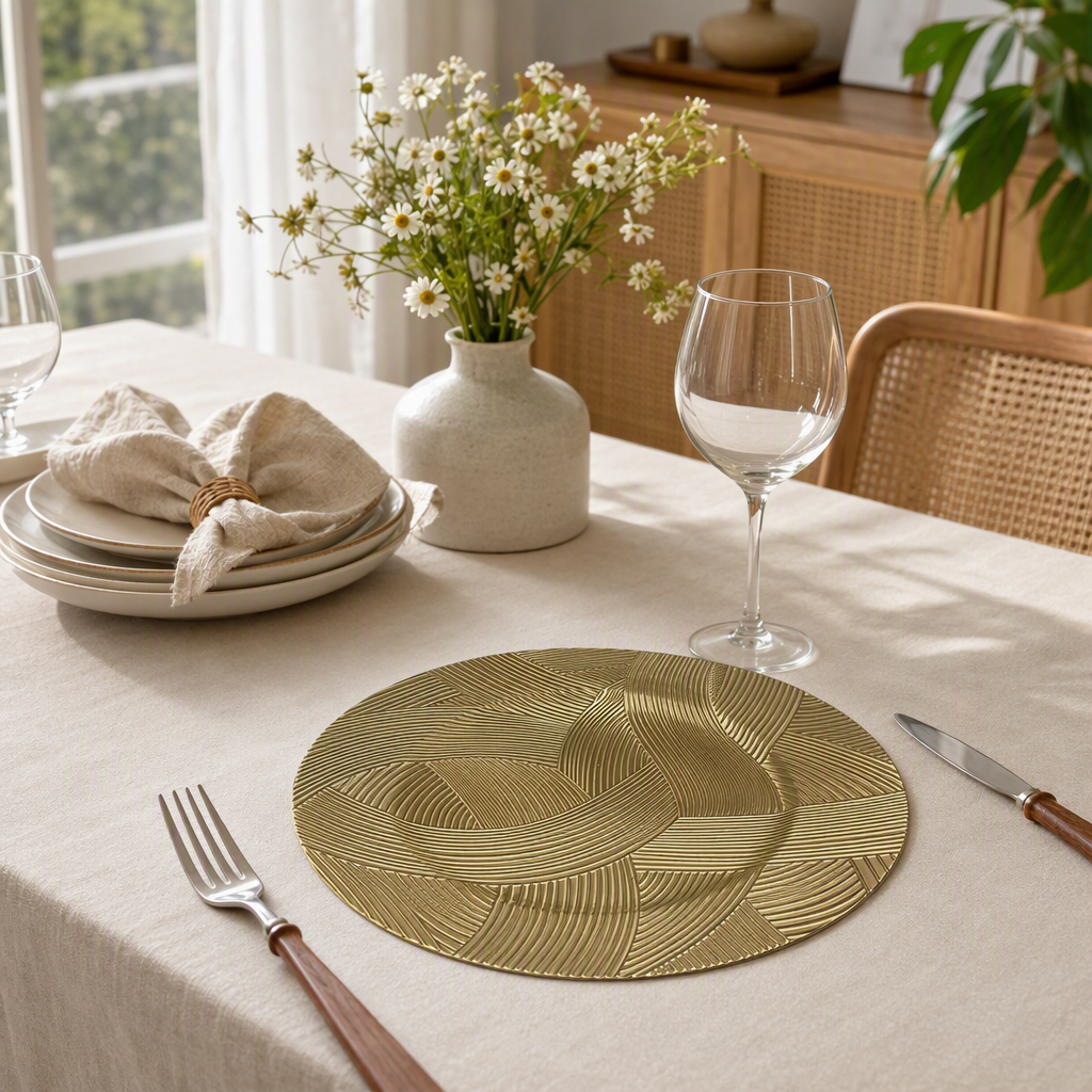 Oro tejido textura redondo plato de comida moda hogar comida occidental punto occidental plato de comida decorativa vajilla details Picture