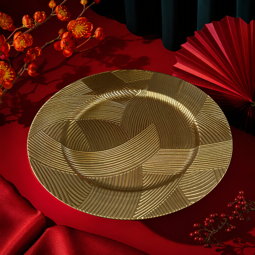Oro tejido textura redondo plato de comida moda hogar comida occidental punto occidental plato de comida decorativa vajilla Specification image