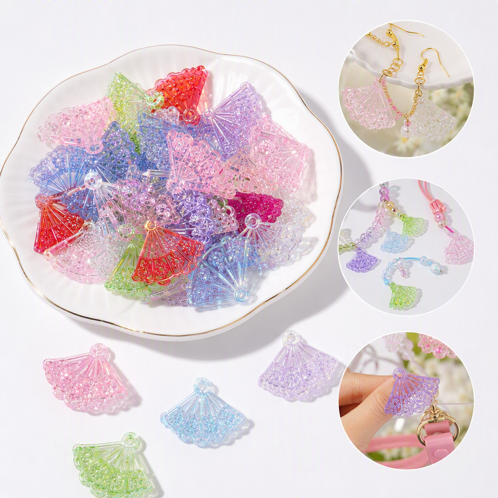 Colorful transparent fan-shaped pendants, fashionable, individual and creative jewelry, handcrafted accessories, trendy and versatile
