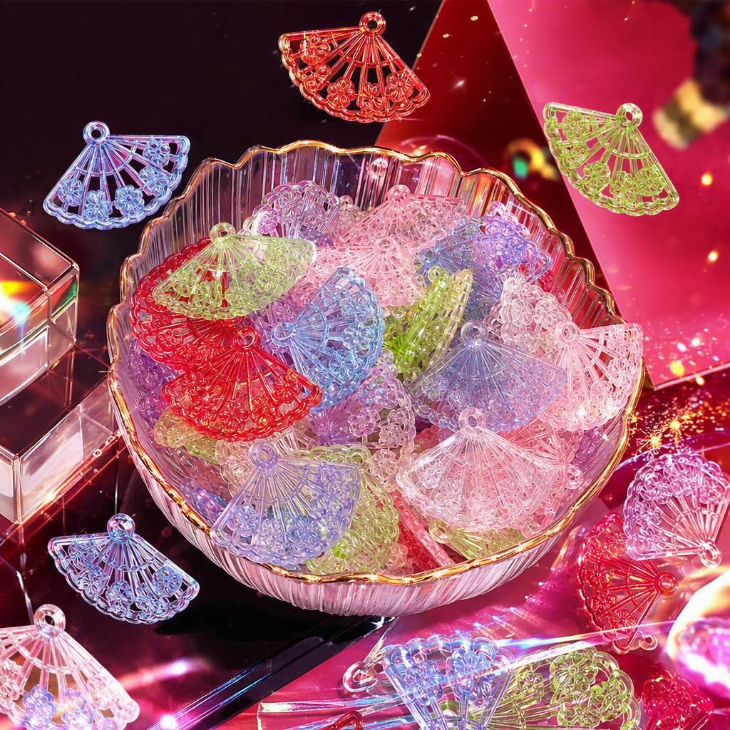 Colorido transparente abanico colgante moda personalidad creativo accesorios hechos a mano tendencia versátil Specification image