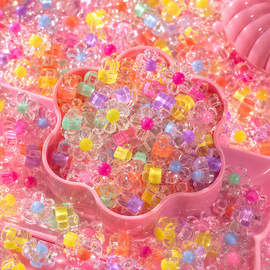 Flores coloridas molduras cuentas de plástico hechas a mano DIY accesorios accesorios juguetes para niños materiales de decoración 50 piezas Specification image