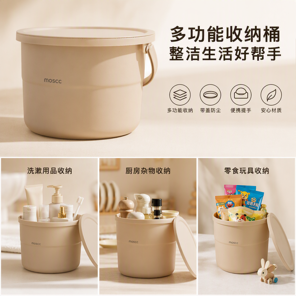 【CL】25Q4#2532米白色带盖塑料水桶户外折叠雨水储水缸桶装水空桶容量大耐用详情1