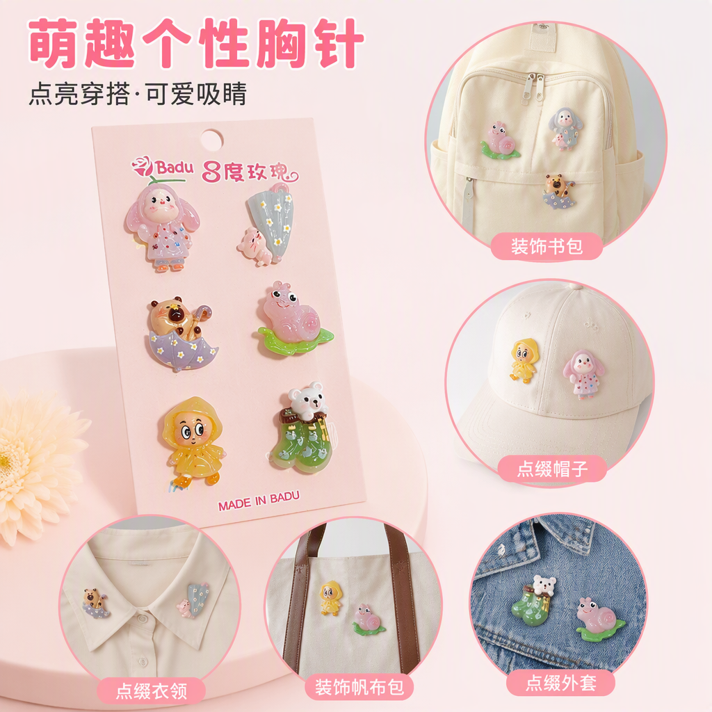 Dibujos animados creativos resina insignia seis rosa tarjeta decoraciones personalidad broche regalo estudiante colección