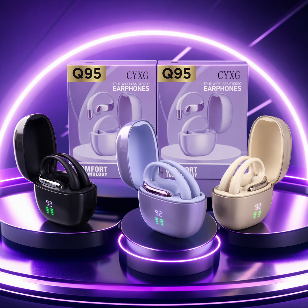 Fashionable purple packaging box with black, gray and beige earphone charging case, portable wireless Bluetooth earphone storage box, trendy style Specification image