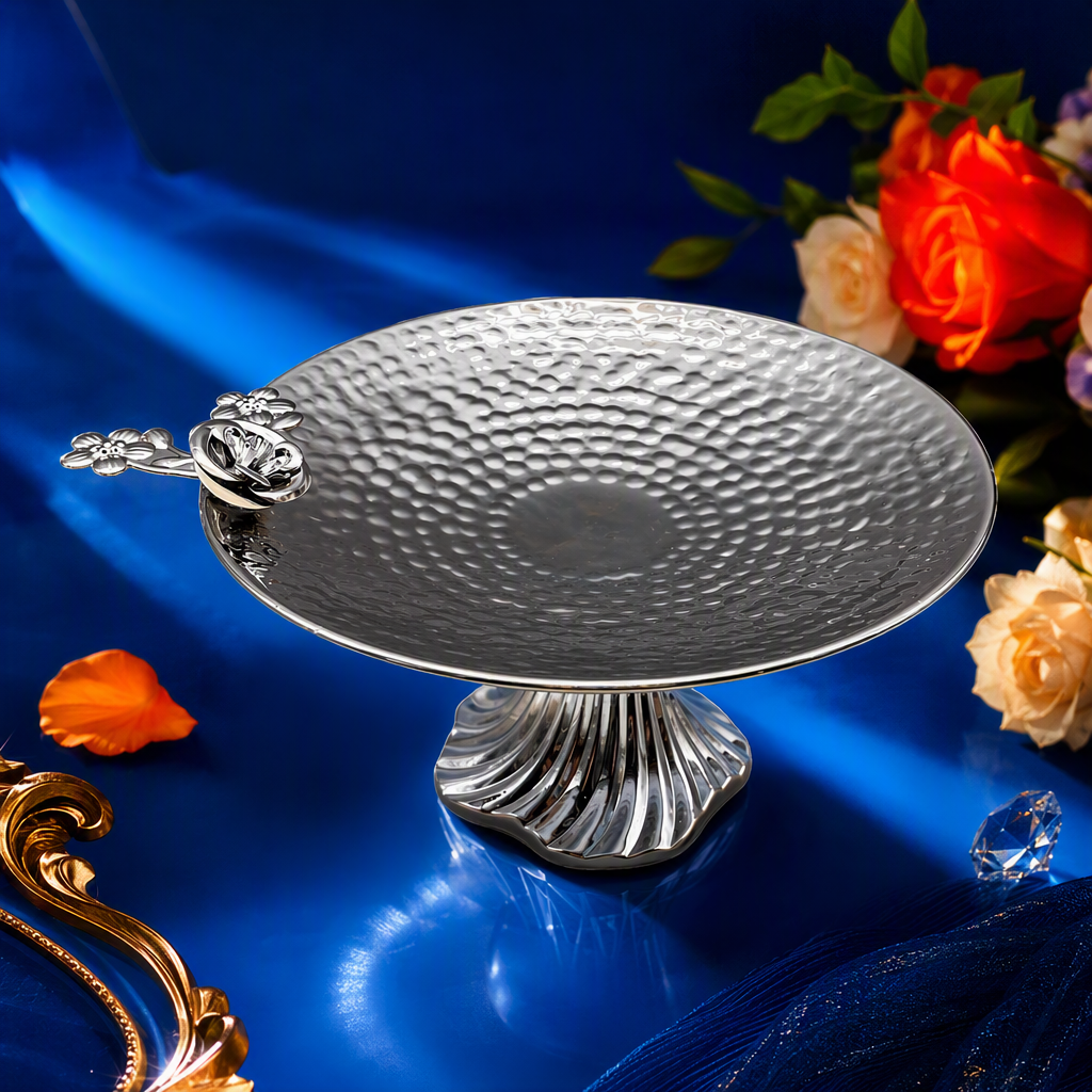 Compota de plata martillada con adorno de flores manija base festonada multifunción compota creativa para el hogar Specification image