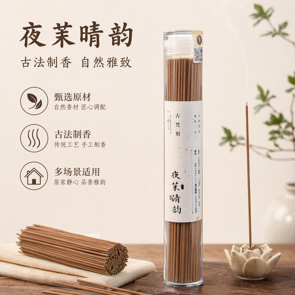 The Gufancai Night Jasmine Clear Fragrance Transparent cylindrical incense stick has a long-lasting indoor aroma and is available in a spice gift box