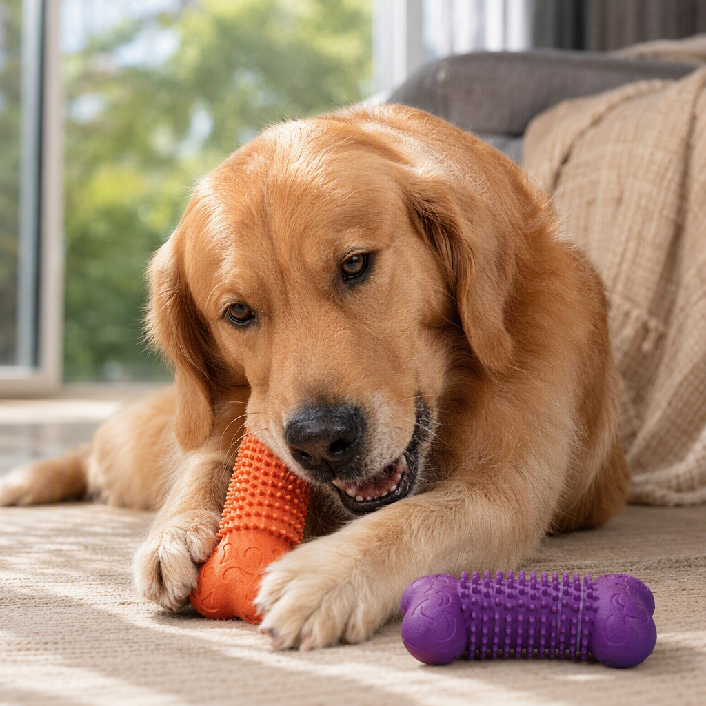 Colorful bone-shaped chewing toys, orange and purple color pet teething gel, durable and wear-resistant pet products details Picture