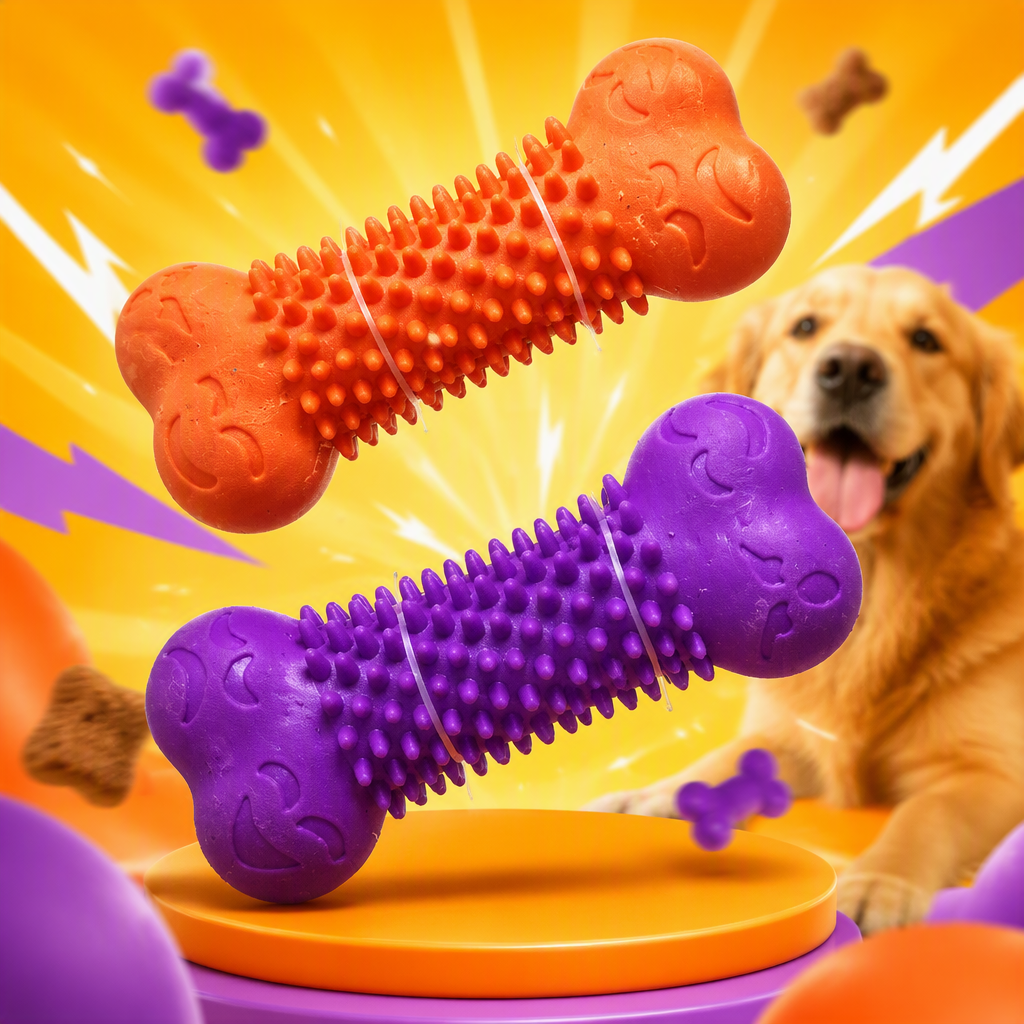 Colorful bone-shaped chewing toys, orange and purple color pet teething gel, durable and wear-resistant pet products Specification image