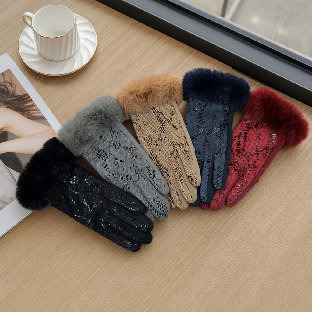 Five pairs of colorful plush lace gloves are warm, cold-proof, fashionable and versatile. Winter women's glove gift box set details Picture