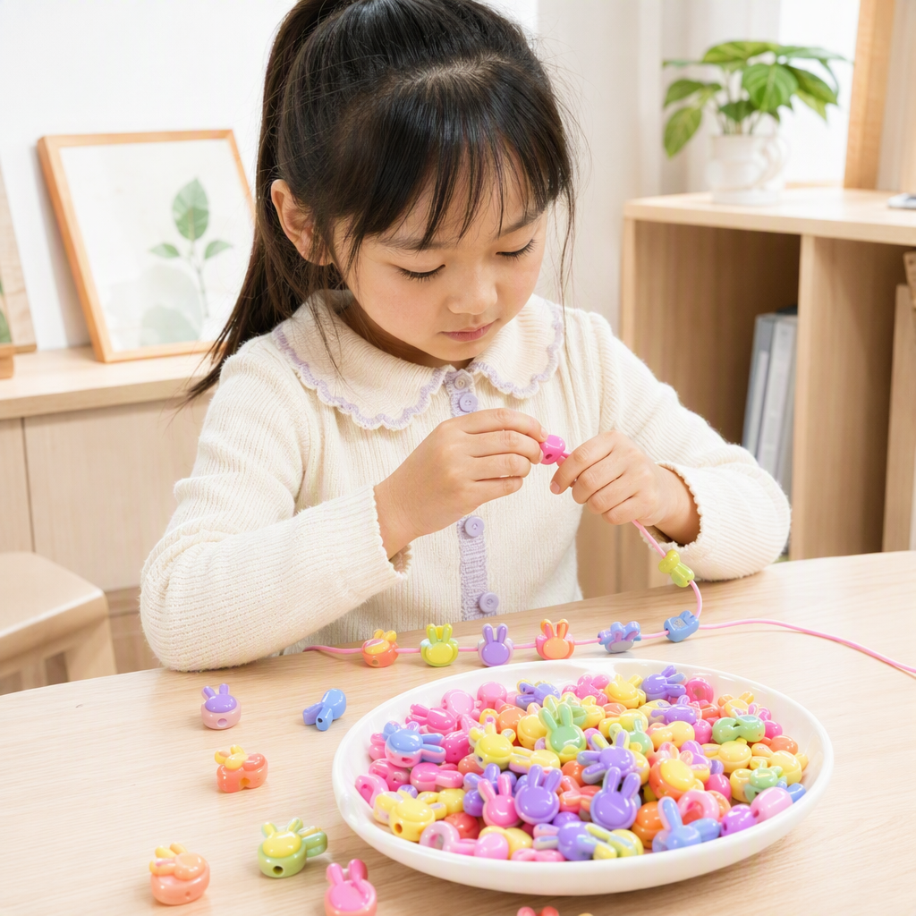 Colorful rabbit-shaped plastic bead handmade jewelry accessories for children, DIY materials available in multiple colors details Picture