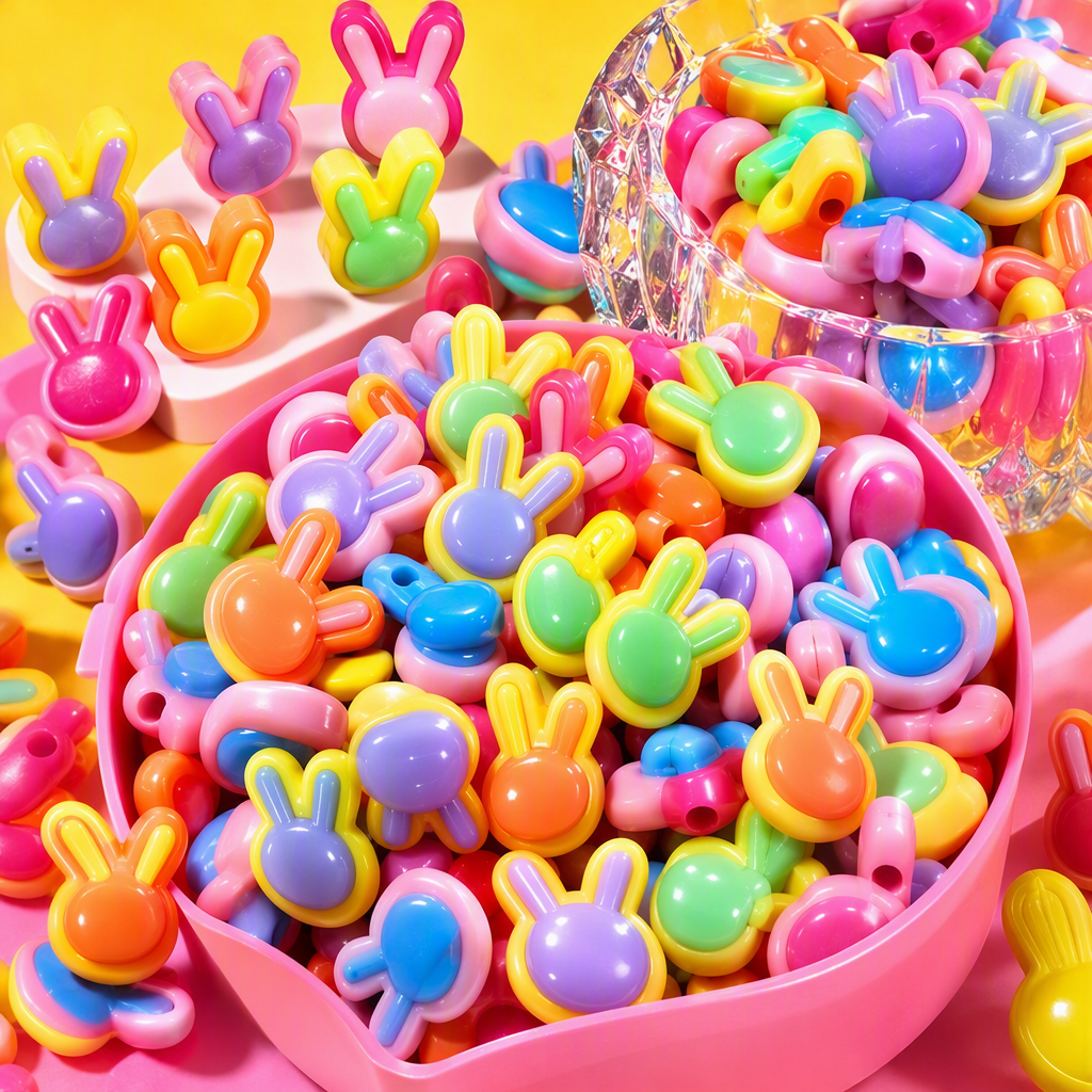 Colorful rabbit-shaped plastic bead handmade jewelry accessories for children, DIY materials available in multiple colors Specification image