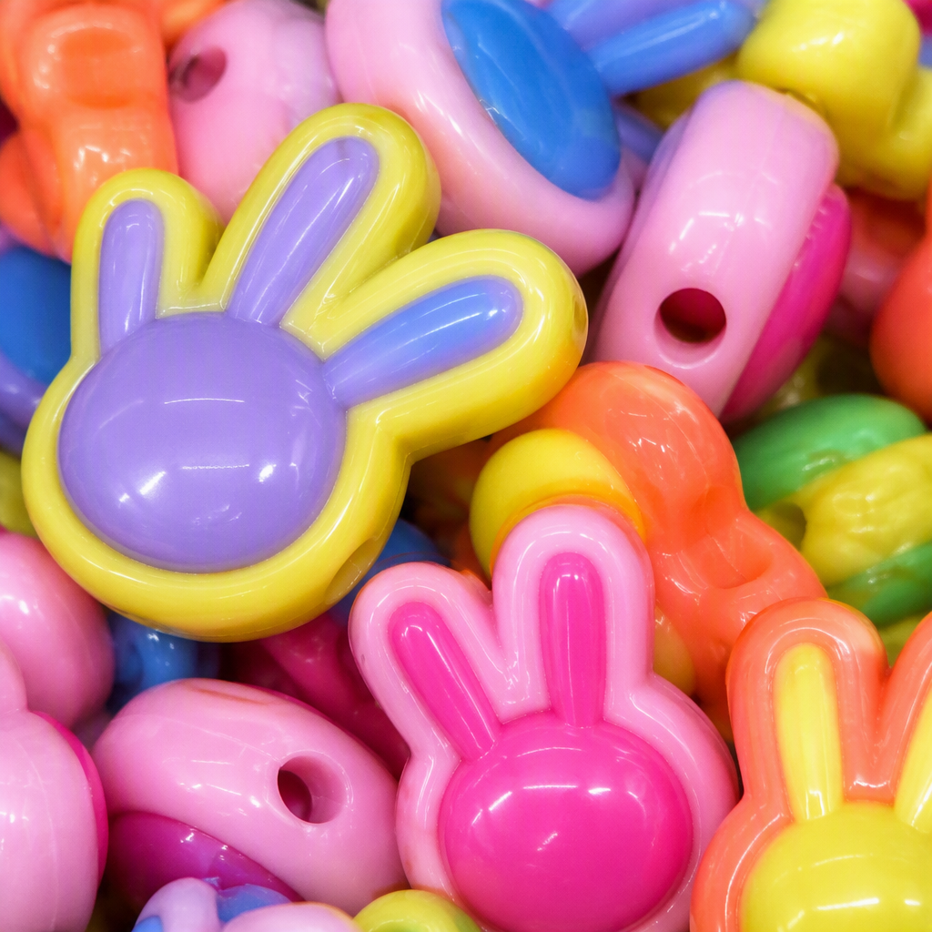 Colorful rabbit-shaped plastic bead handmade jewelry accessories for children, DIY materials available in multiple colors Application Scenario
