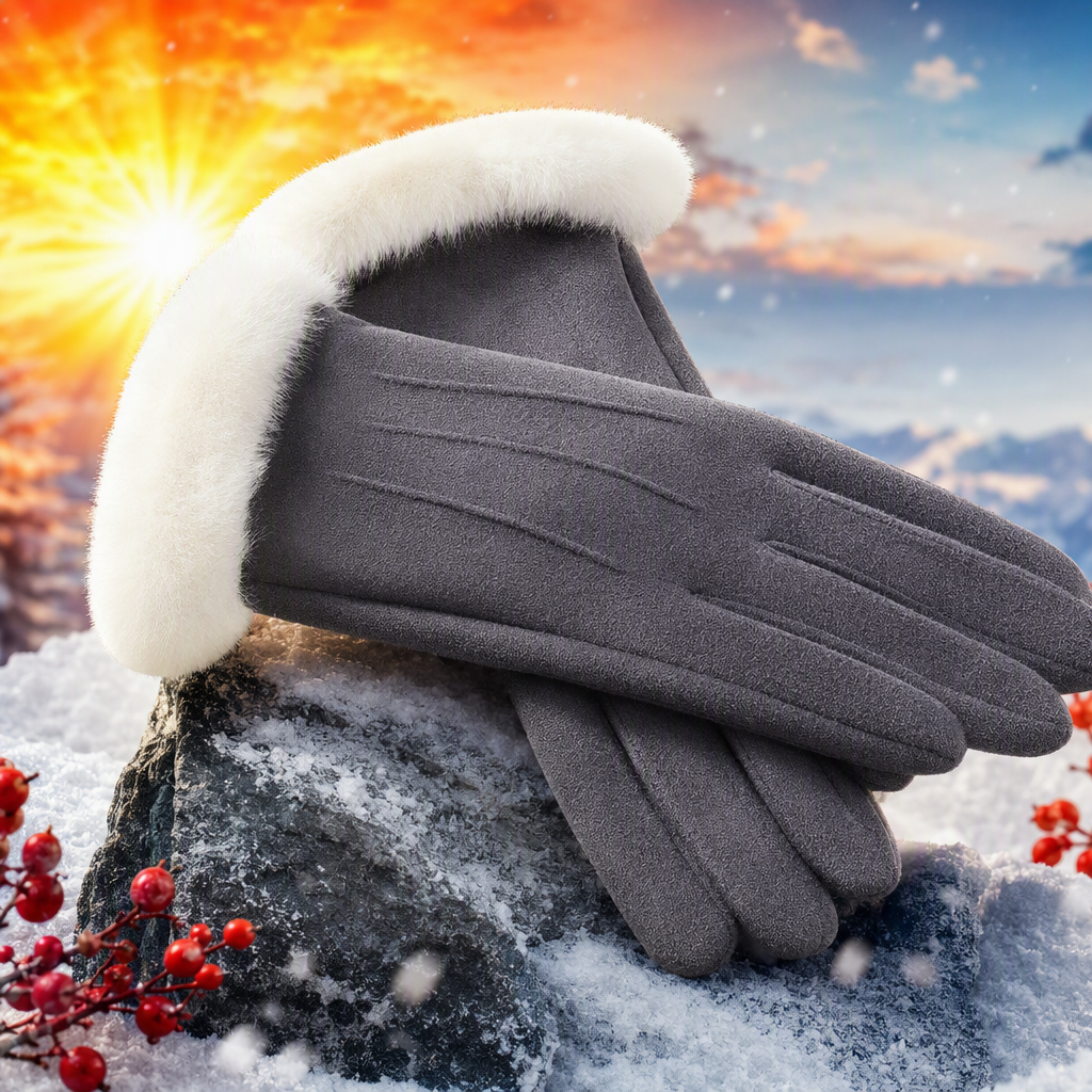 Fashionable grey suede fleece touch screen gloves, warm and cold-proof, suitable for both men and women, autumn and winter style, comfortable and durable Specification image