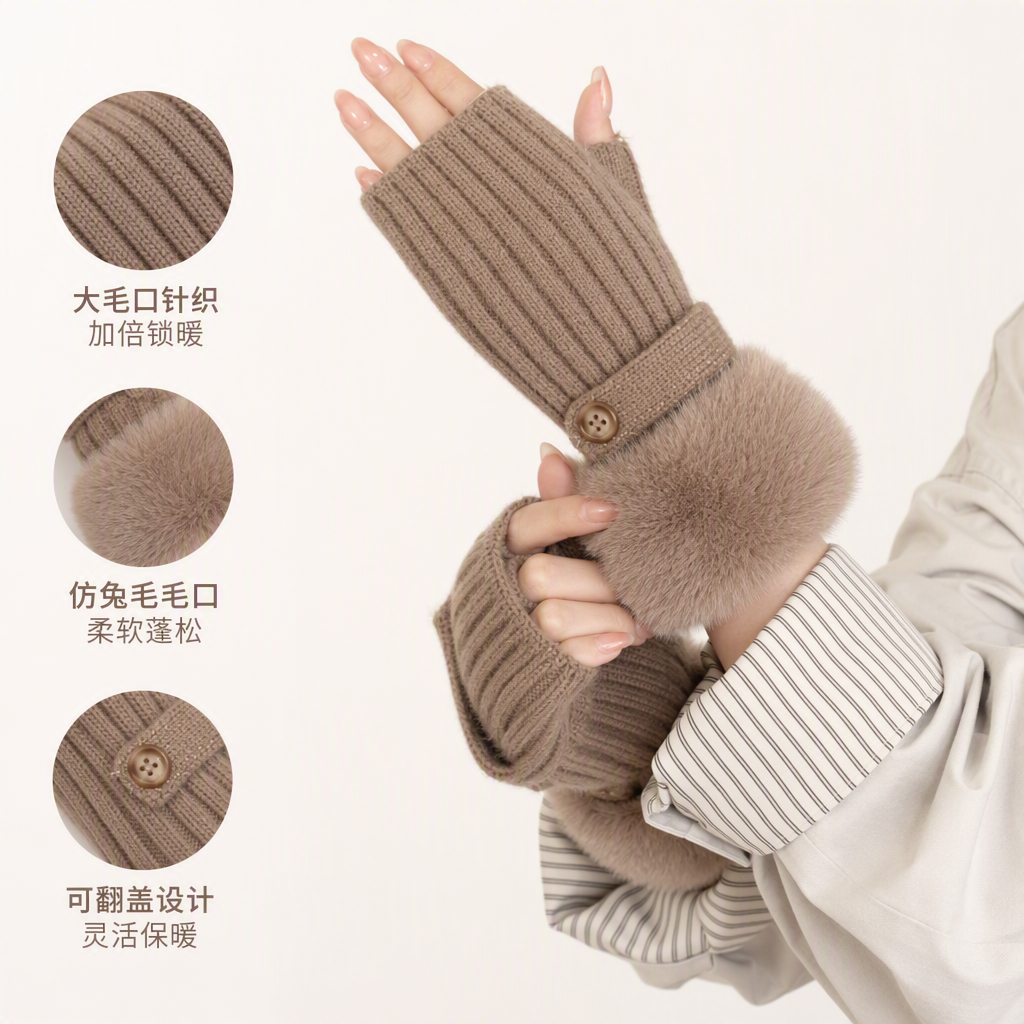The beige fleece gloves are warm and comfortable, suitable for wearing in winter. They are fashionable, casual and cold-proof, suitable for both men and women