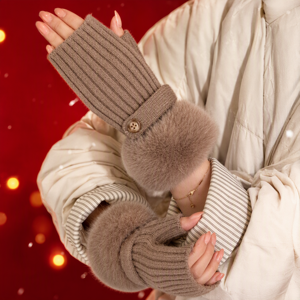 The beige fleece gloves are warm and comfortable, suitable for wearing in winter. They are fashionable, casual and cold-proof, suitable for both men and women Specification image