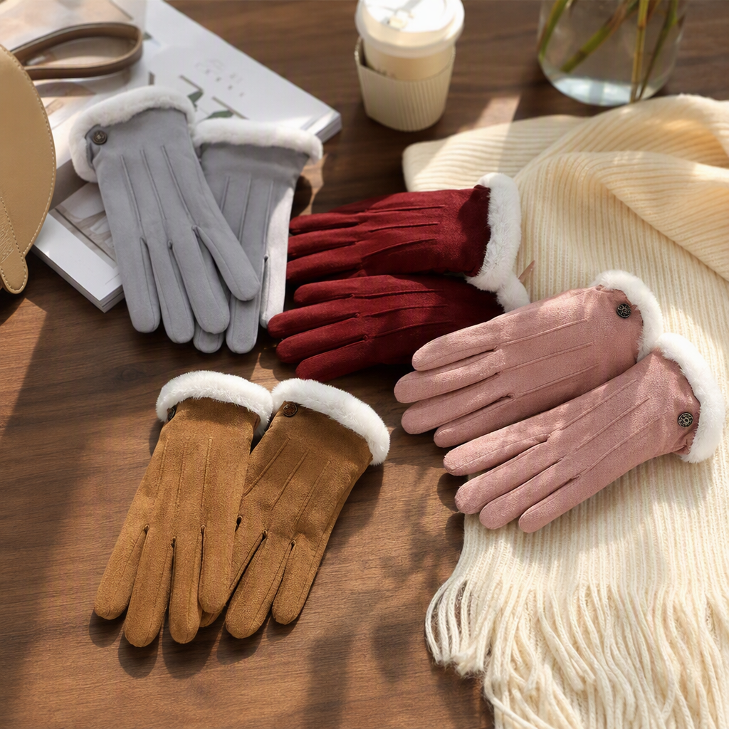 Multicolored suede and frilled gloves are warm and cold-proof. They are fashionable and casual for both men and women in autumn and winter, and are versatile and trendy for students details Picture