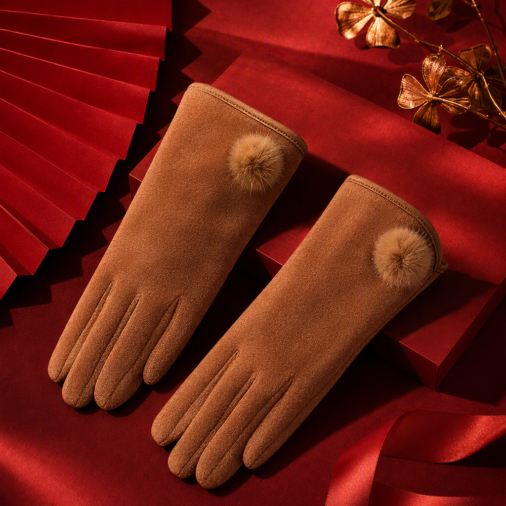 Fashionable and warm brown suede gloves for both men and women, soft and comfortable cold and wind protection hand covers for autumn and winter Specification image