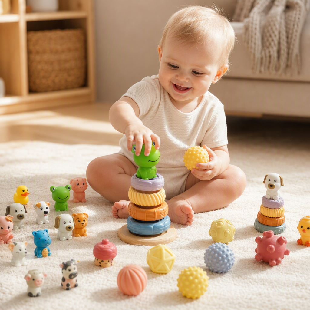 Colorful soft rubber infant and toddler toy set, finger doll, safe and non-toxic, educational enlightenment early education gift box, children's toy combination details Picture