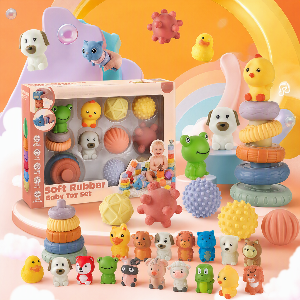 Colorful soft rubber infant and toddler toy set, finger doll, safe and non-toxic, educational enlightenment early education gift box, children's toy combination Specification image