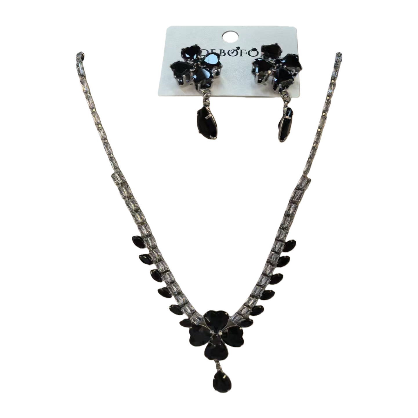 Black flower-shaped necklace and earring set: simple, fashionable, versatile and trendy accessory gift Item Picture