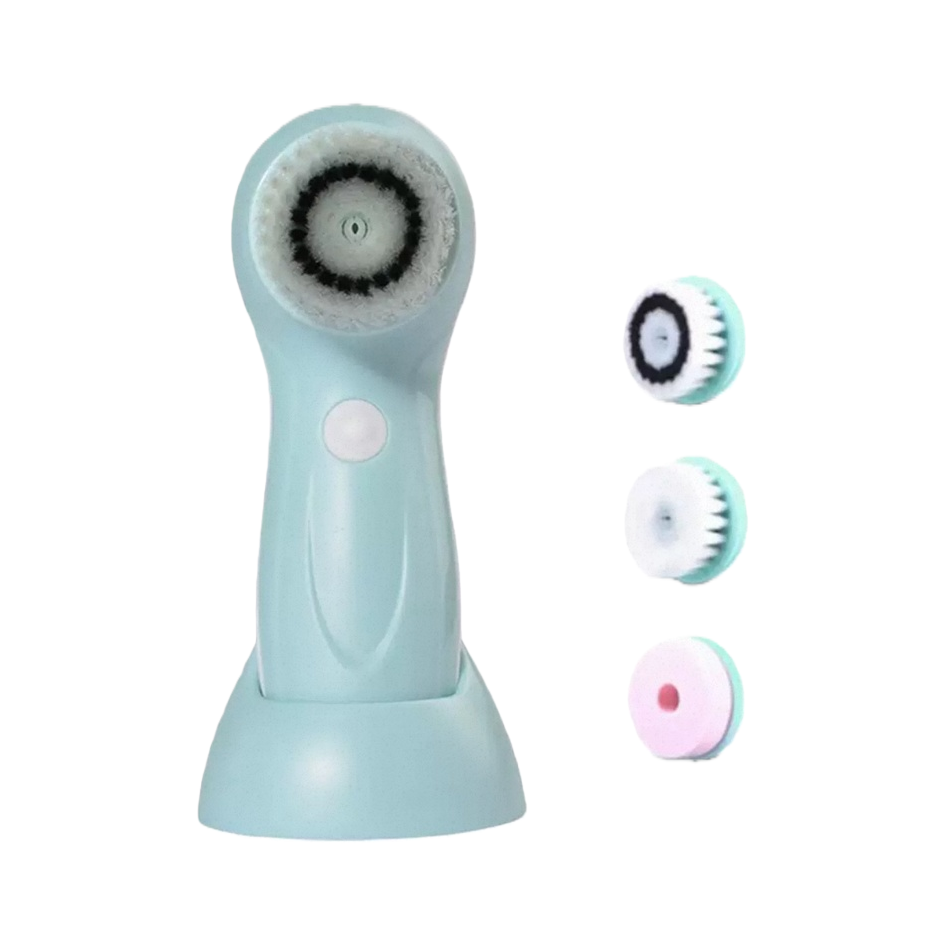 Light blue electric facial cleansing device with three brush heads set, deep cleansing beauty device, skin care wonder, suitable for both men and women Item Picture