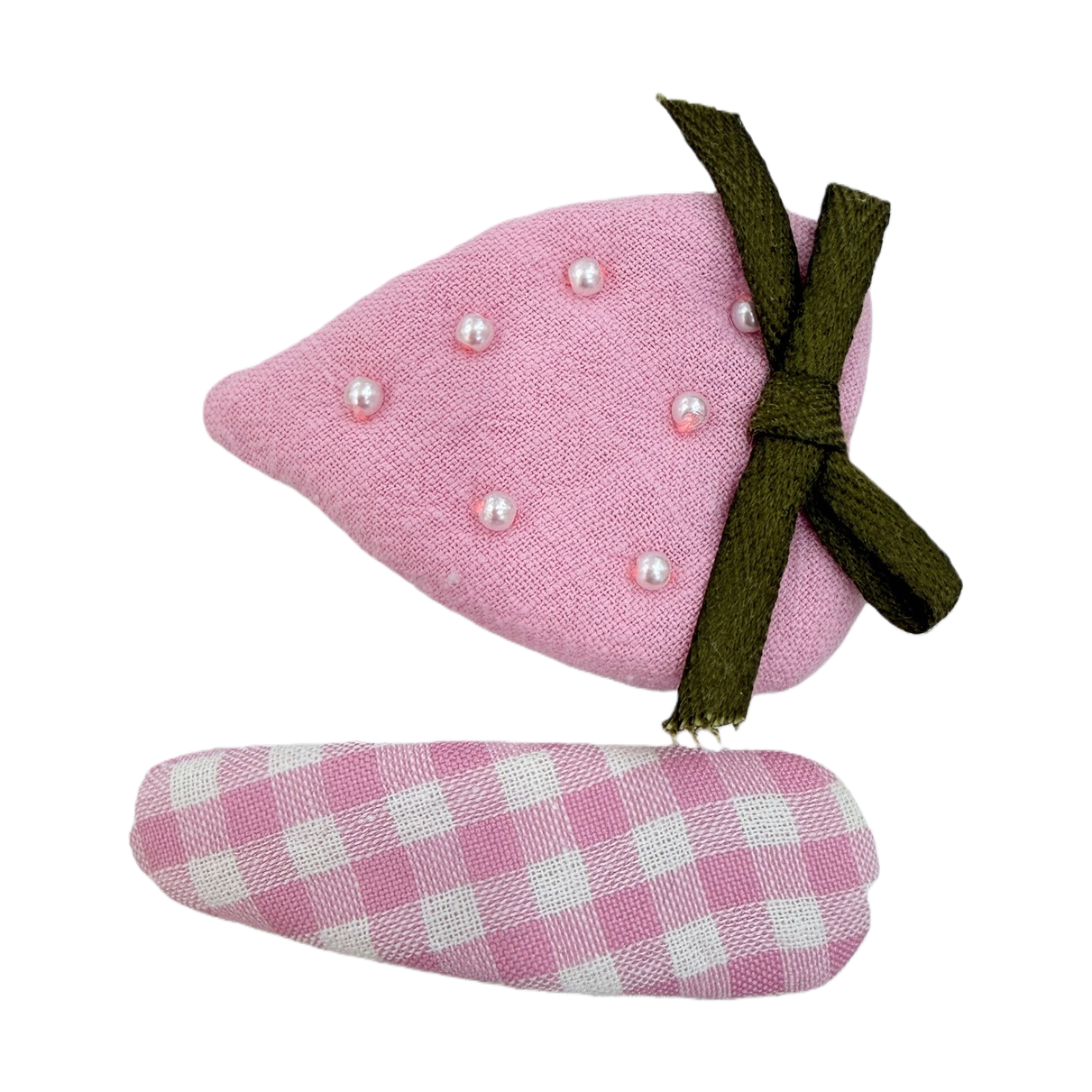 Cute pink strawberry-shaped hair clips, pink and white checkered clips, sweet hair accessories, hairstyle decoration, children's hair clips, hair clip accessories Item Picture