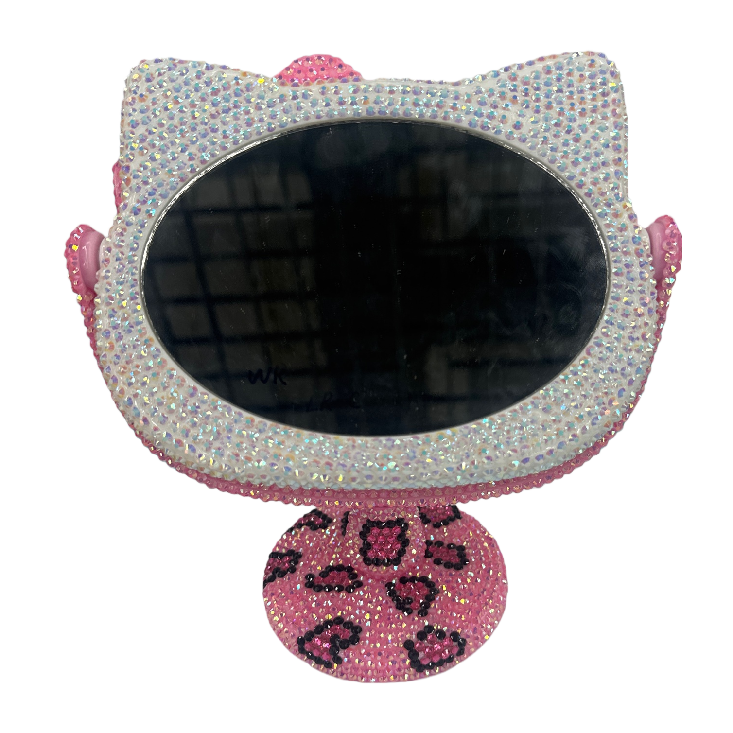 Pink diamond-encrusted cat-ear shaped mirror, cute makeup mirror, portable and fashionable, a must-have gift and decoration for girls Item Picture