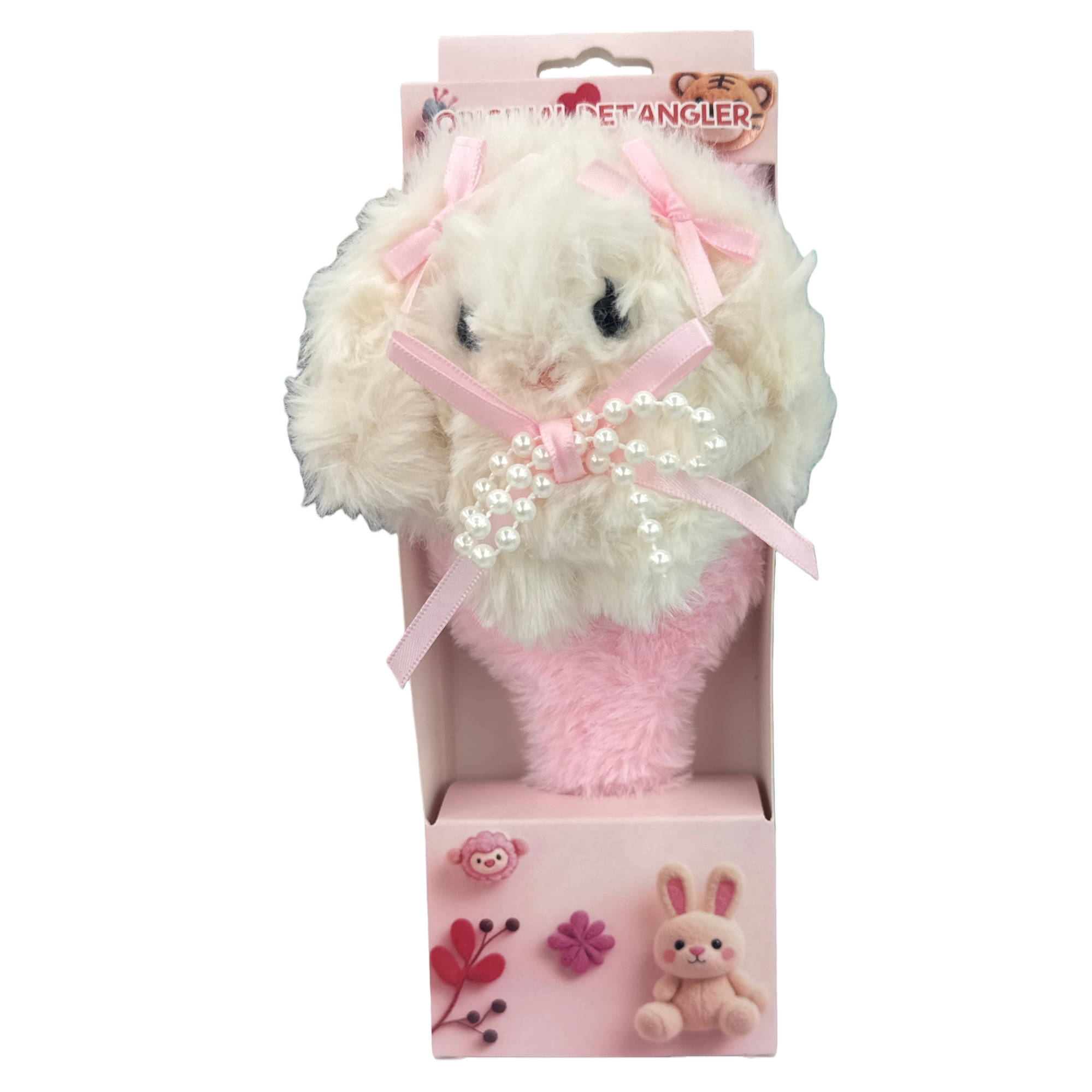 Pink plush rabbit-shaped comb with bow pearl decoration, cute hair comb, suitable for both children and adults Item Picture