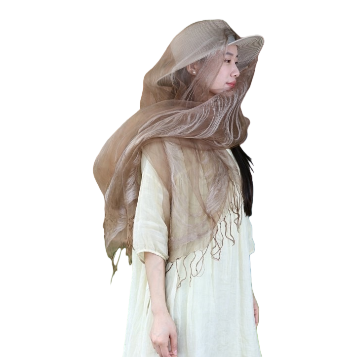 Elegant beige silk scarf for women, long and versatile, soft and smooth, a fashionable accessory for spring and autumn Item Picture