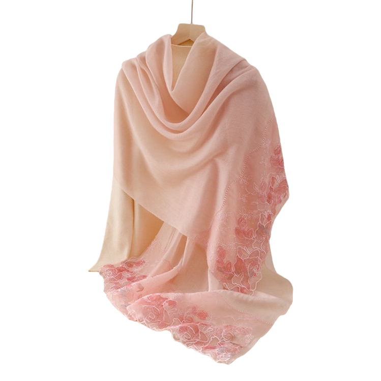 Elegant pink embroidered long scarf, versatile in spring and autumn, soft and warm, a new style for women's shawls in autumn and winter Item Picture