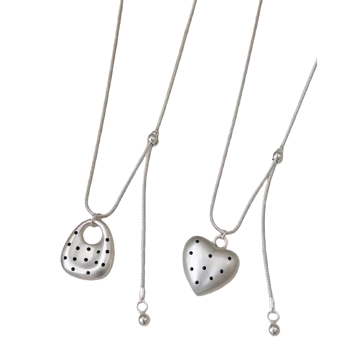 The silver snake bone chain necklace and heart-shaped water drop pendant are fashionable and versatile women's accessories. They are elegant, simple and trendy as gifts Item Picture