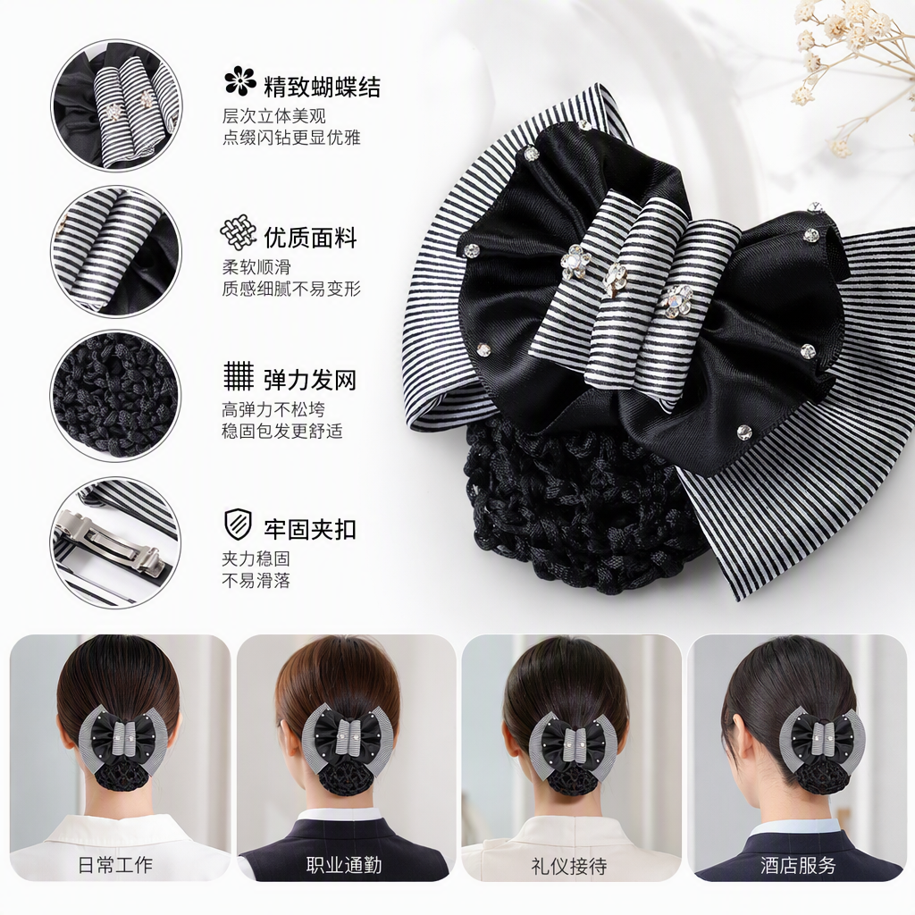 时尚黑白条纹三瓣发饰简约百搭发夹发卡发饰头饰发饰品