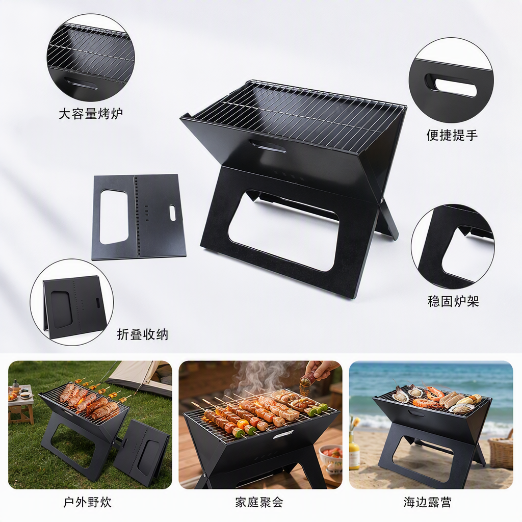 Multi-functional stainless steel barbecue grill, barbecue net, outdoor barbecue tools, portable household barbecue supplies